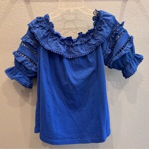 Lilly Pulitzer Royal Blue Off the Shoulder Ruffled Blouse